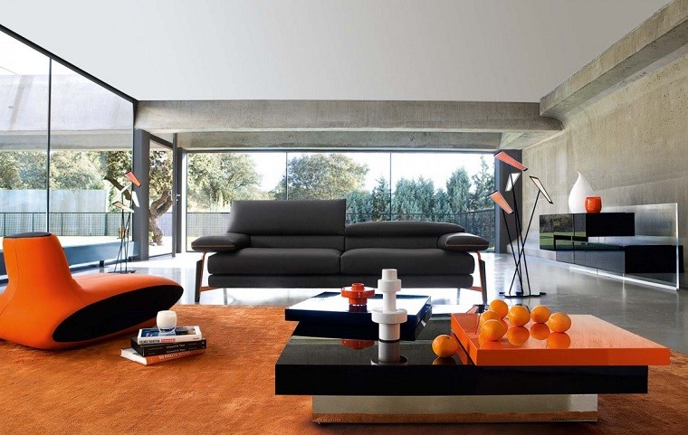 tapis de fauteuil couleur orange idées de salon frappantes
