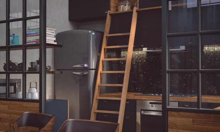 escalier de cuisine moderne design en bois
