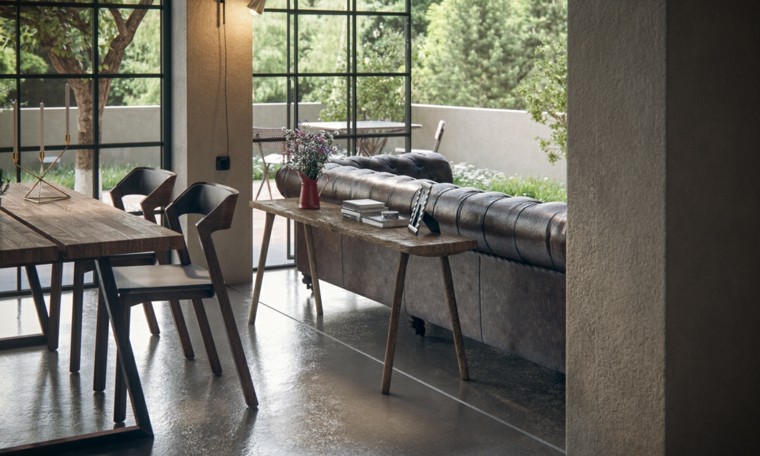 table en bois vue canapé de jardin