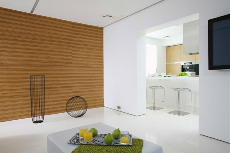salon moderne cuisine murs blancs idées de bois
