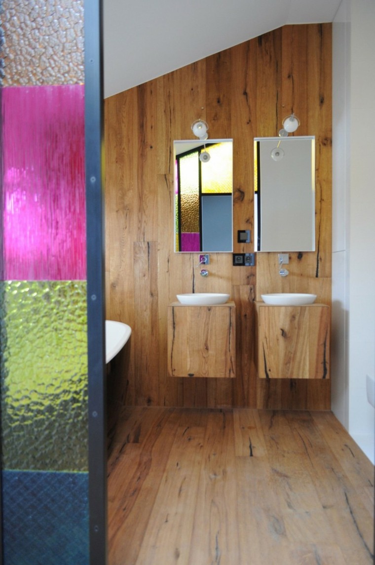 Idées de miroirs pour lavabos muraux en bois de salle de bain moderne