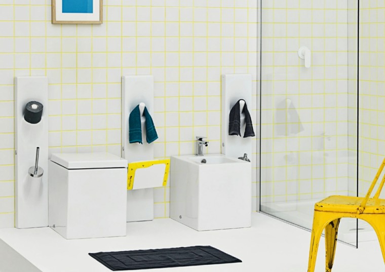 dalles de salle de bain mur touche des idées de cloisons en verre jaune