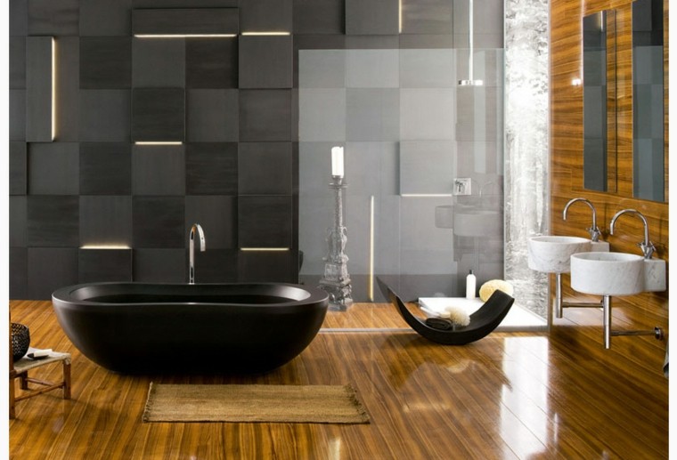 salle de bain moderne design baignoire noir foncé idées larges