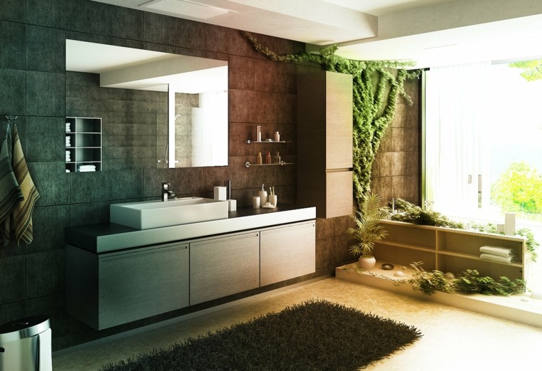 design de salle de bain moderne grandes idées de plantes à miroir