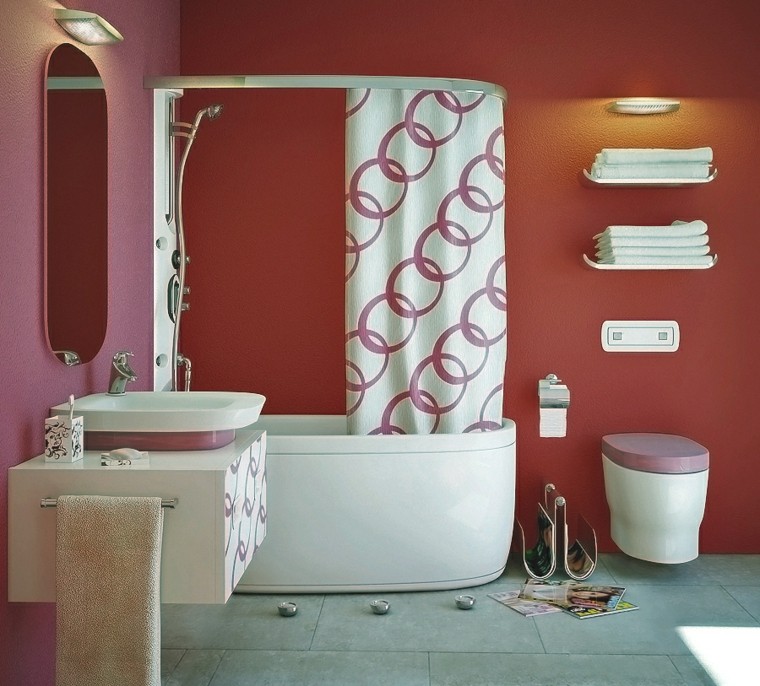 Idées de rideaux de salle de bain de couleur rose
