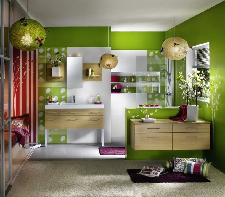 salle de bain moderne design idées de murs de couleur verte vibrante