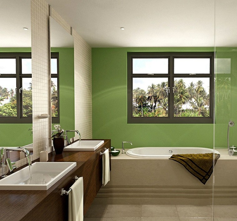 conceptions de salle de bain moderne murs verts idees de baignoire avec moustiquaire