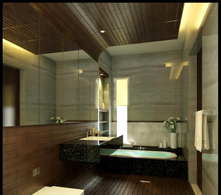 miroirs muraux salle de bain en bois idées de baignoire moderne