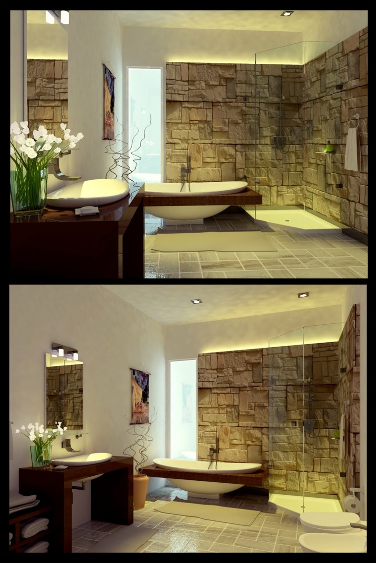 mur de pierre précieuse salle de bain idées de style moderne