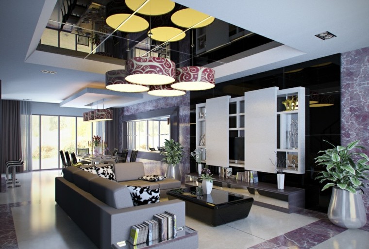 noir blanc violet mur salon spacieux idées luxueuses