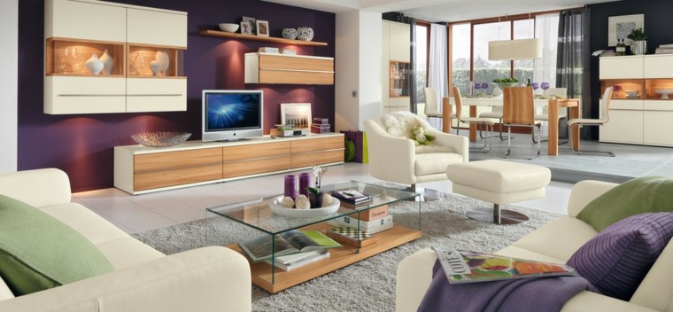 meubles en bois de salon moderne idées de mur violet