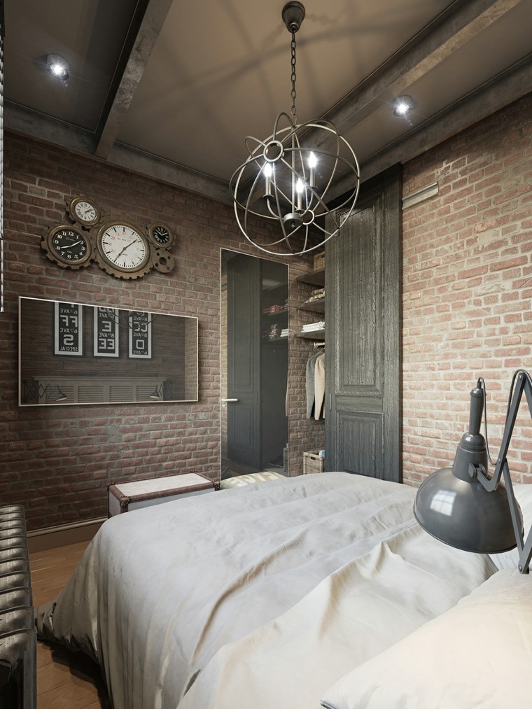 модерен дизајн на ѕид од тули во мала спална соба
