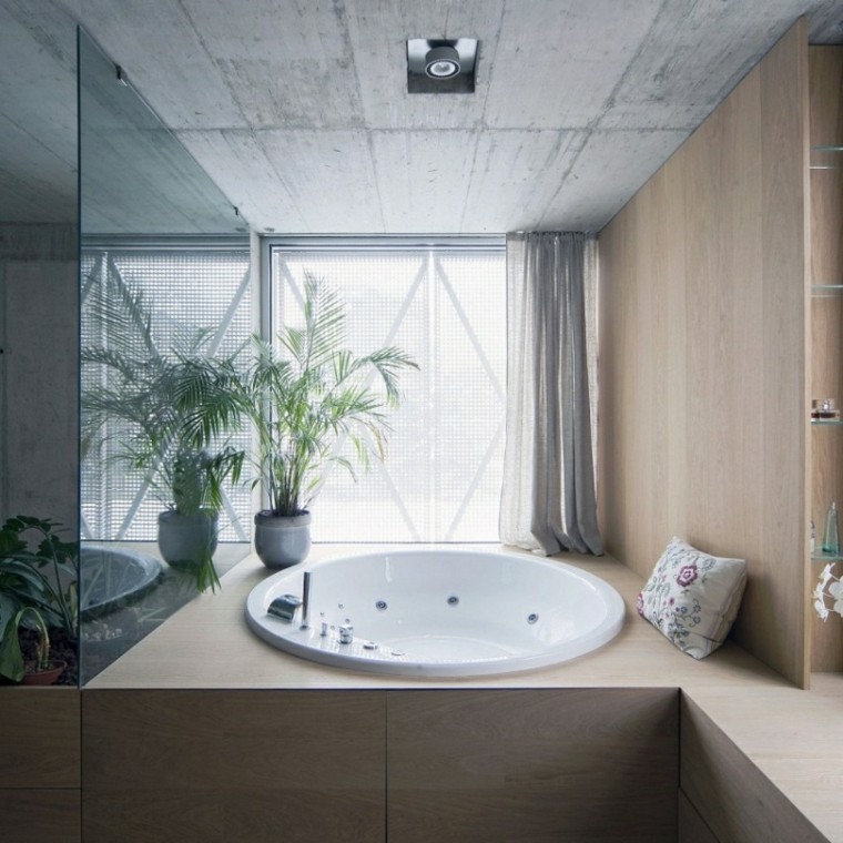 jacuzzi salle de bain luxueuse plante idées modernes décoratives