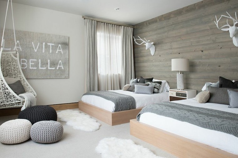 chambre à coucher de couleur grise beauté design scandinave moderne
