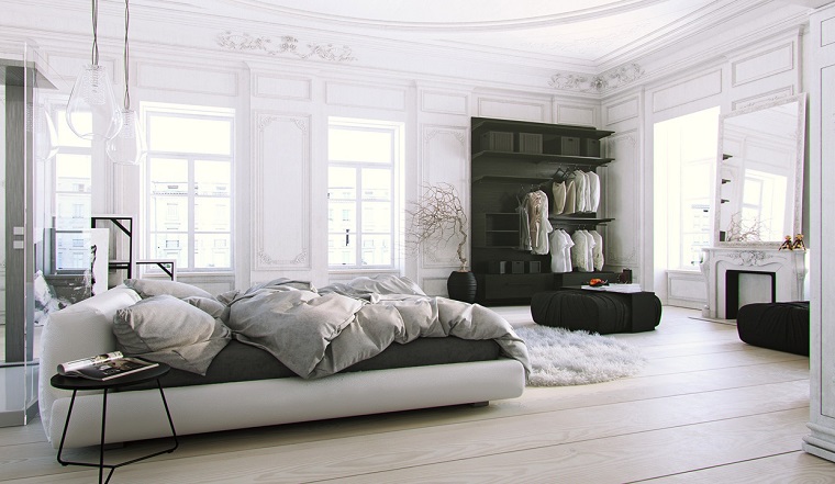 chambre à coucher design scandinave spacieux mobilier noir moderne