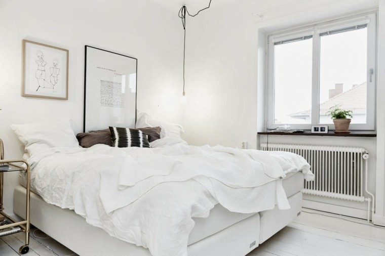 chambre à coucher design scandinave murs blancs moderne