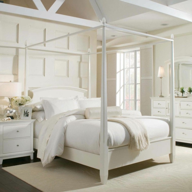 chambre à coucher design scandinave moderne lit à baldaquin blanc