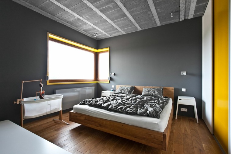 chambre à coucher design scandinave de couleur grise mur moderne