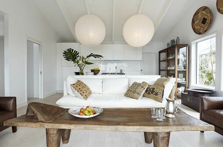 design interiéru dřevěné stolní lampy bílé nápady obývacího pokoje