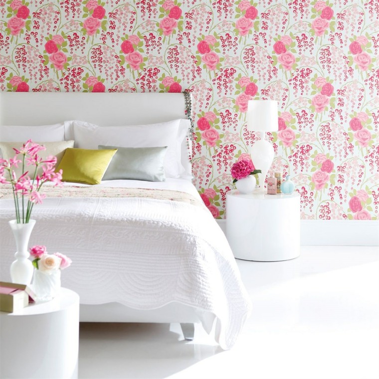 květinový vzor tapety skandinávské nápady ložnice