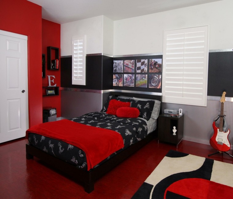Idées de chambre à coucher gris noir blanc rouge