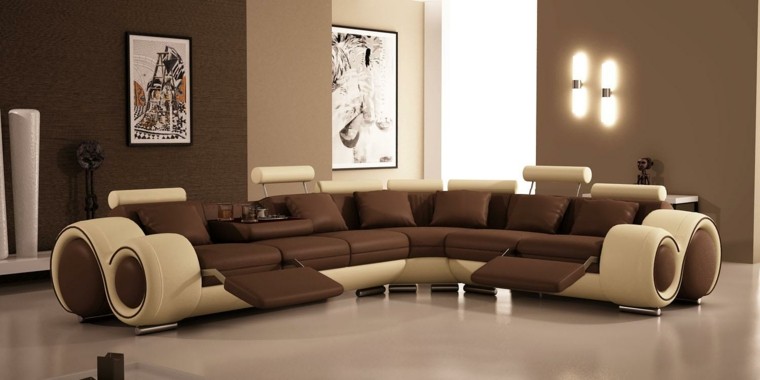 salon luxueux grand meuble en cuir blanc idées marron 
