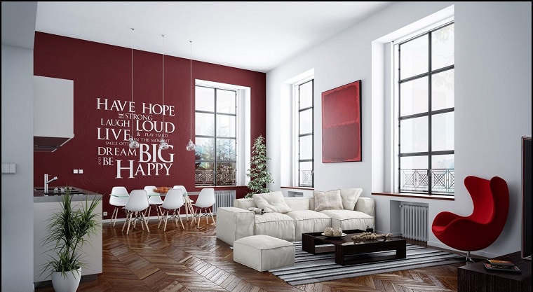 décoration-de-salon-peinture-murs-rouges-blancs