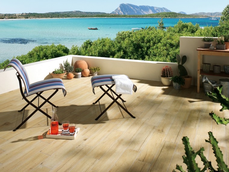 les carreaux de terrasse vintage imitent le tabouret de chaise en bois idées confortables