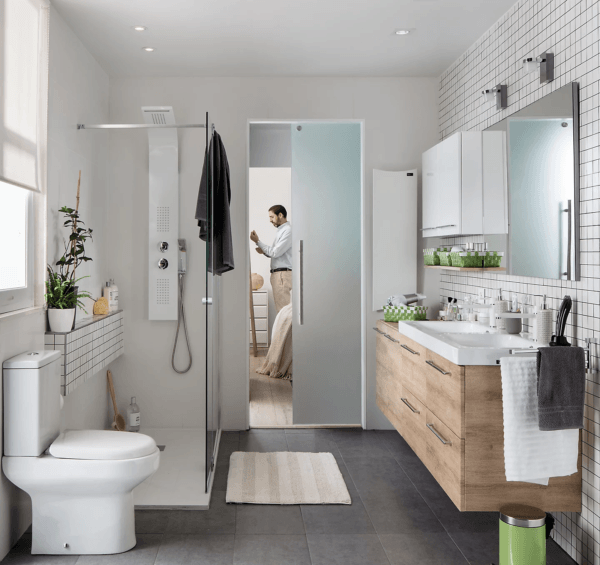 15 salles de bain modernes avec douche 2021 2022 SALLE DE BAIN meuble bois leroy merlin 