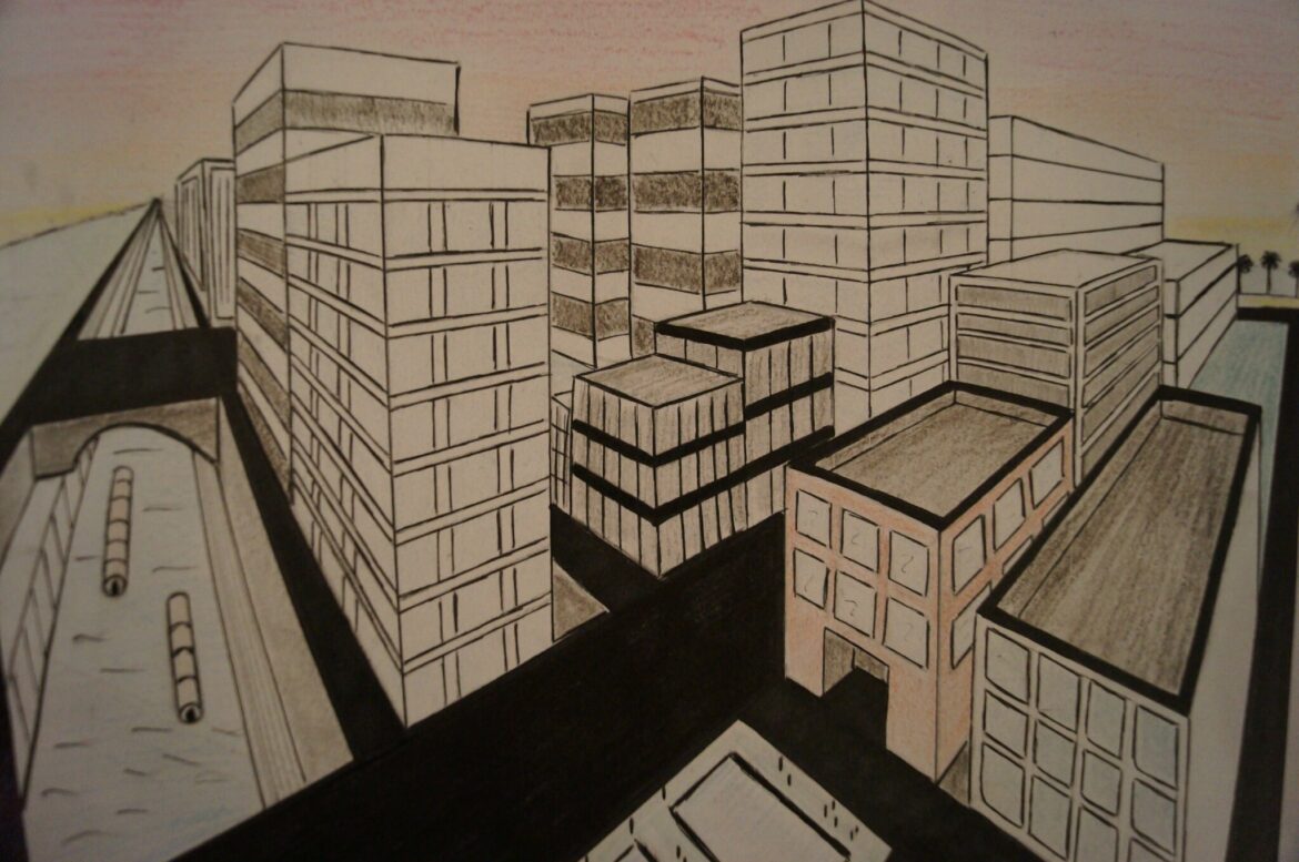 Comment dessiner une ville en perspective avec 1 points de fuite ?