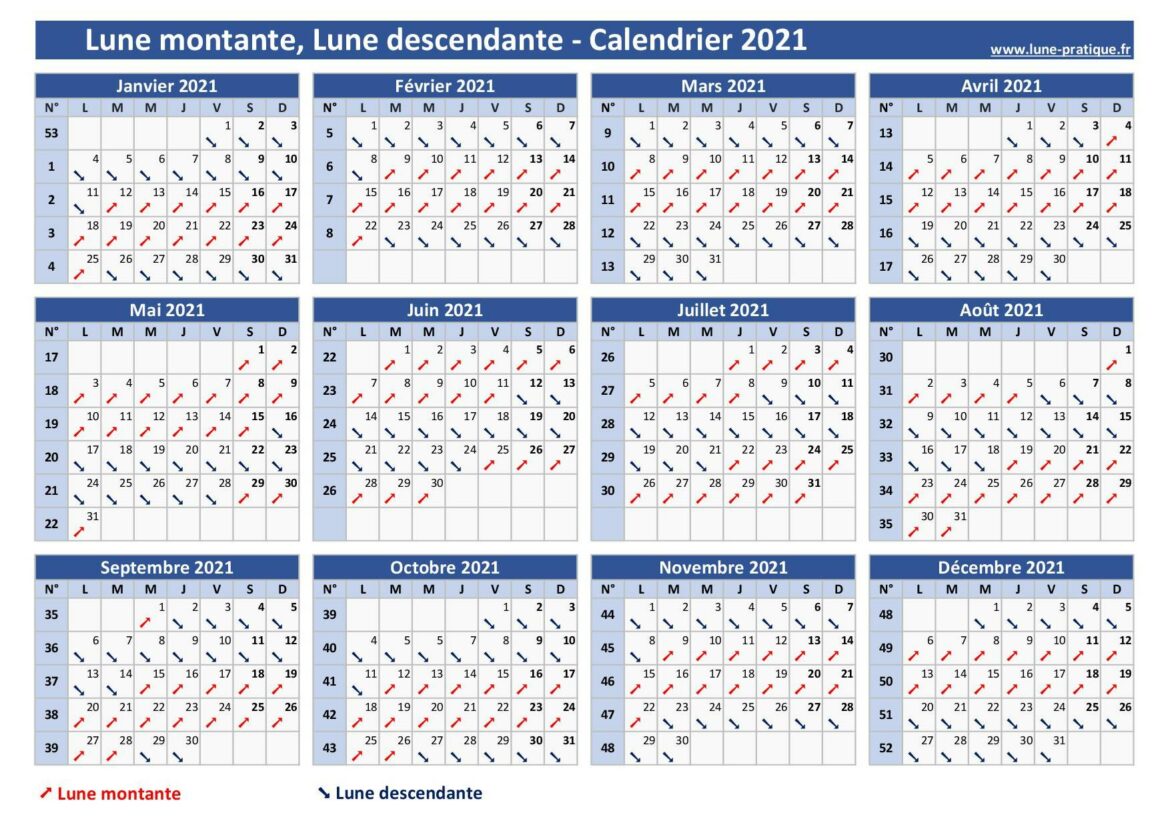 Quand la Lune est descendante en 2022 ?
